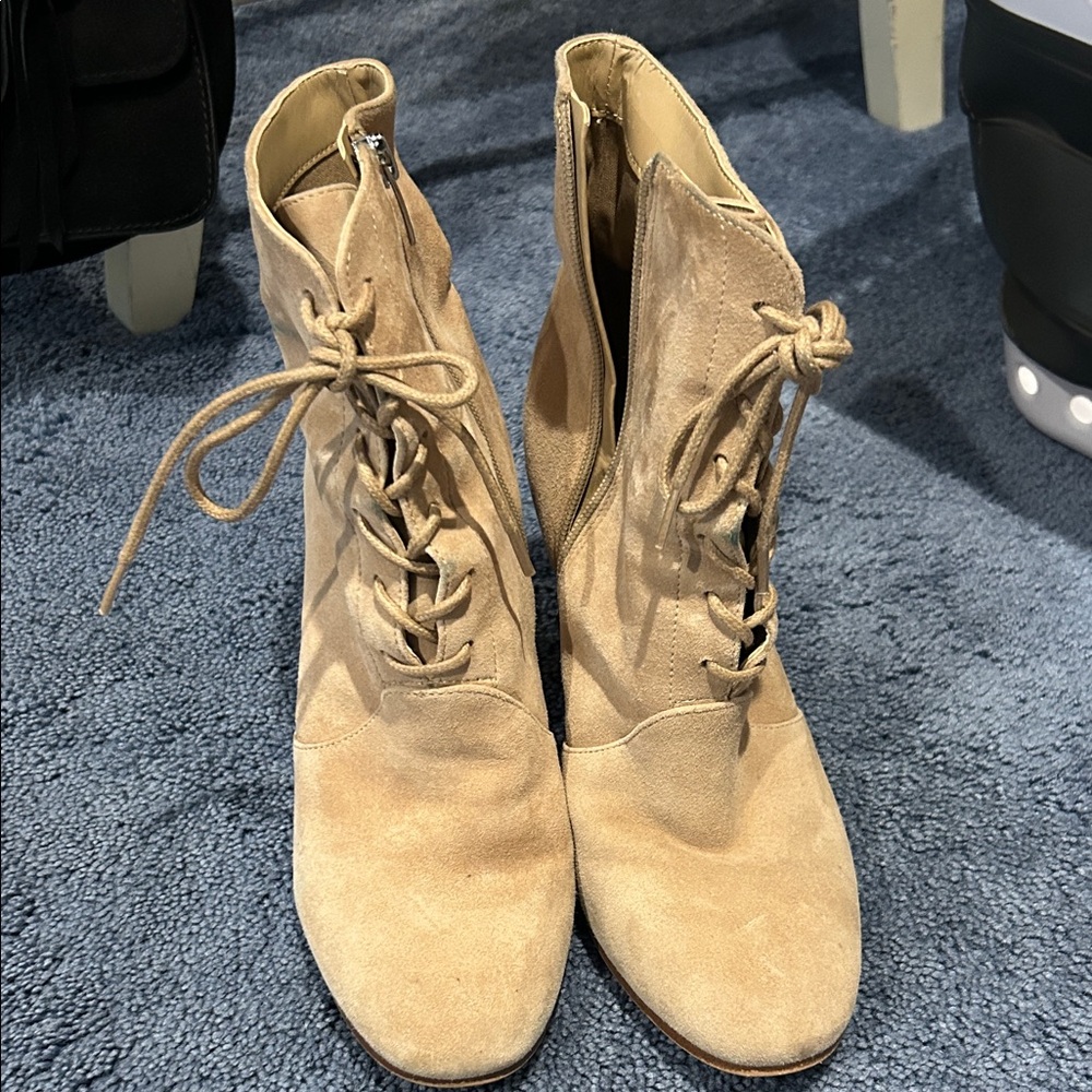 Marc Fisher Beige Suede Lace-Up Ankle Boots